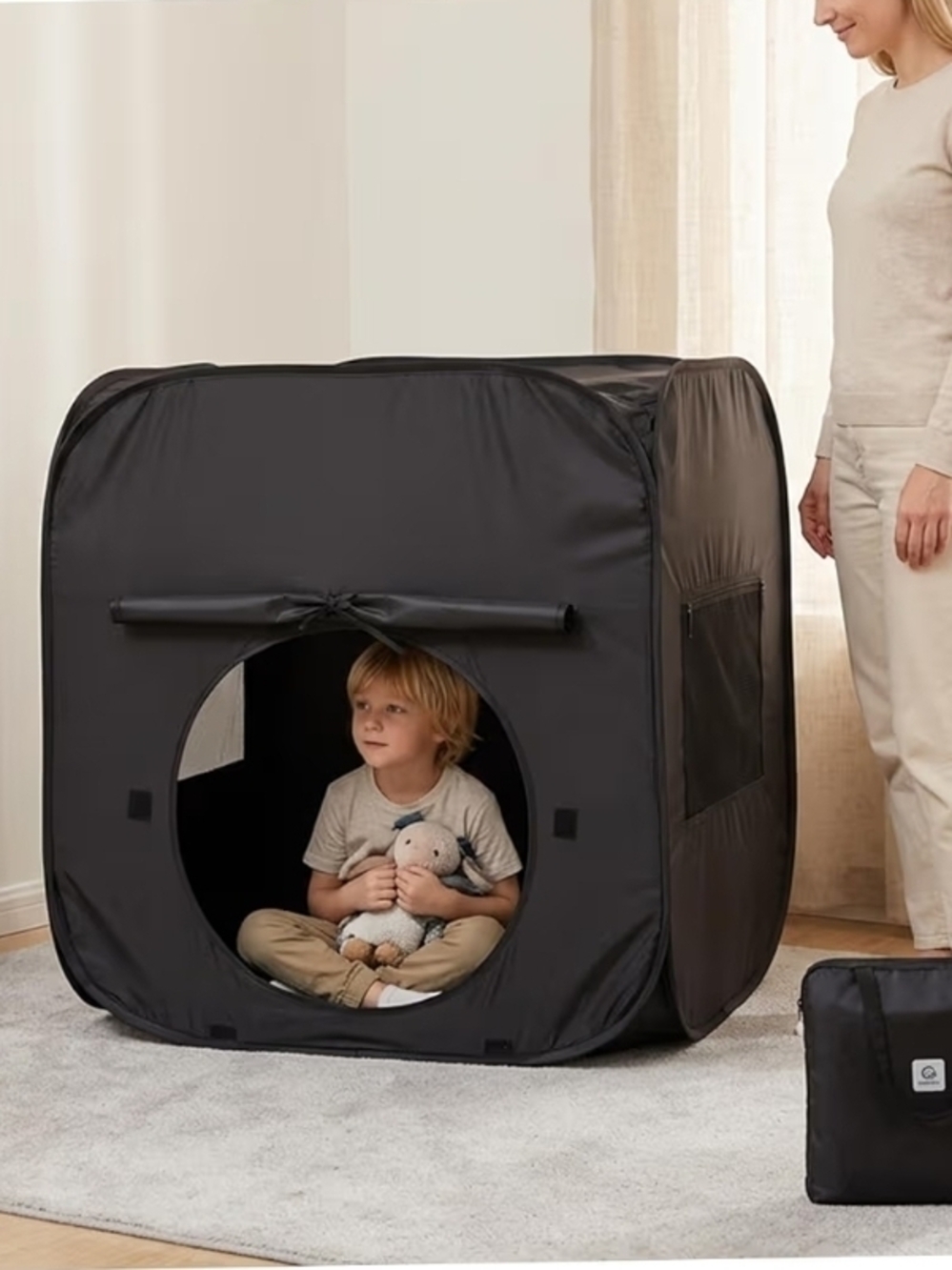Kids Play Tent Cube — Dark Gray Sensory Hideaway - Picture 5 of 8